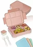 Deine Schulhelden Bento Box - Brotdose für Erwachsene und Kinder - Bruchfeste, Auslaufsichere Lunchbox mit Besteck & Becher - BPA frei, Spülmaschinen- & Mikrowellengeeignet - Kapazität 1330ml (rosa)