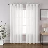 CUCRAF Leinenoptik Voile Vorhänge mit Ösen Gardine für Schlafzimmer Wohnzimmer, Off White,H225 x B140cm 2er Set