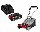 Einhell Akku-Rasenmäher GE-HM 18/38 Li Power X-Change (Li-Ion, 18 V, 38 cm Schnittbreite, 4-stufige Schnitthöhenverstellung, Mähspindel mit 5 Stahlmessern, inkl. 2,5 Ah Akku und Ladegerät)