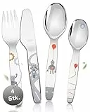 RÖSLE Kinderbesteck 'Kleiner Roboter' – 4-teiliges Kinderbesteck ab 3 Jahre aus Edelstahl 18/10 – Spülmaschinengeeignet, Tolles Taufgeschenk für Mädchen und Jungen