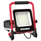 HYCHIKA LED Baustrahler, 50W 5500LM Arbeitsleuchte, IP65 Wasserdicht, 3M Kabel, Tragbar für Werkstatt, Baustelle, Garage, 6500K, Rot