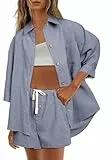 NANYUAYA Zweiteiler Damen Sommer Musselin Set 2-Teiler Lounge Sets Bluse und Shorts Kariertes Freizeit Anzug Strand Outfits Lässiger Freizeitanzug Elegant Oberteile Kleidung Hausanzug Y2k Clothes