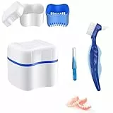 Dentures Case, Prothesendose, Prothesenbürste Set, Zahnprothesen behälter, Prothesenpflegeset, Prosthesis Tooth Dental False Teeth Storage Box, Prothesenkoffer mit Prothesenreinigungsbürste (Blau)