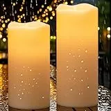 Eldnacele Solar LED Kerzen für Außen, SolarKerzen Outdoor, Wasserdichte Solarleuchte, Akku, Campinglampe Flammeneffekt, Flackerlicht, Dämmerungsschalter AUTO, Creme, 2 Stück