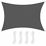 SONGMICS Sonnensegel 3 x 4 m, Sonnenschutz aus reißfestem HDPE-Kunststoff, wetterbeständiger UV-Schutz, luftdurchlässig, Garten, Balkon, Terrasse, Camping, rechteckig, 2 m Seile, rauchgrau GSS34GY