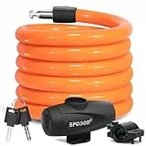 SPGOOD Fahrradschloss 120cm/12mm,Sicherheitsstufe Sehr Hoch Fahrrad Kabelschloss,Spiralkabelschloss mit 2 Schlüssel,Anti-Diebstahl Fahrradschloß für Fahrrad,Dreirad,Motorrader,Roller,Babywagen(Orange)