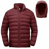 YSENTO Leichte Daunenjacke für Herren, wasserabweisend, isoliert, mit abnehmbarer Kapuze, Weinrot, L