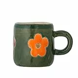 Bloomingville MINI Addy Kindertasse 130 ml – Dunkelgrüne Steingut-Tasse mit Blumenmotiv, handbemalt, für kleine Kinderhände, mikrowellen- & spülmaschinengeeignet, 82060484