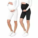 Be Mammy Damen Kurze Umstandsleggings 2er Pack Bequeme und Schwangerschaftsleggings aus Baumwolle Umstandshose Umstandsmode für Sommer BE20-228 (2Pack Schwarz/Weiß, S)