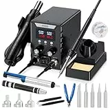 Lötstation, Heißluft Lötstation 2 in 1 Lötkolben Set 60W Soldering Station Entlötstation,Lötkolben 180-500℃,Lötset für Enthält 5 Schweißköpfe 3 Heißgasdüsen 2 Pinzen