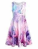 Belovecol Kleider für Mädchen Sommerkleid Rundhals A Line Casual Rosa Ozean Kinder Kleider 8-9 Jahre