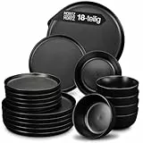 Moritz & Moritz NORDIC Geschirrset 6 Personen - 18-teiliges Steingut Geschirr Set in Schwarz - Skandinavisches Design - Robustes Teller Set 6 Personen für Alltag & Gäste - Kombiservice Geschirrsets