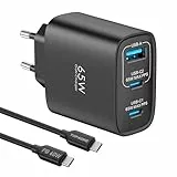 USB C Ladegerät 65W 3-Port USB-C Netzteil PPS Schnellladegerät PD Charger kompatibel mit MacBook Pro/Air, für iPad Pro/Air, für iPhone 16/15, Galaxy S24 Ultra, Pixel, Steam (Schwarz)