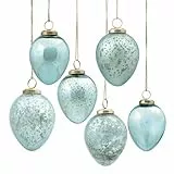 Loberon Osterei Set Cataleya | Deko Eier Ostern & Frühling | Verschiedene Muster & Strukturen | Mit Aufhängung | Aus Glas & Eisen | 6 Stück, blau