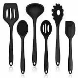 Küchenhelfer Set, HaWare 6-teiliges Kochutensilien Set, Antihaft Silikon Küchenutensilien Kochbesteck Set, Hitzebeständiges Kochgeschirr Küchenset zum Kochen & Backen, Leicht zu Reinigen - Schwarz