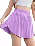 Arshiner Short Mädchen Sommer Kurze Hose Einfarbig Stretch Laufshorts mit Taschen Futter Baggy Sportshorts für Kinder Kurze Sporthose Lila 11-12 Jahre