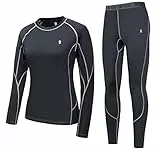 Little Donkey Andy Thermounterwäsche Damen Atmungsaktiv Lange Funktionswäsche Skiunterwäsche Weich Thermobekleidung Flexibel Set Workout Skifahren Laufen Wandern Sport Black S