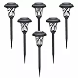 Solpex Solarlampen für außen, Solar Gartenleuchten,6 Stück, LED Warmweiß, wasserdicht, automatisch, solarbetrieben, für Hof, Landschaft, Rasen, Terrasse, Weg, Einfahrt(Schwarz)