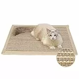 FUKUMARU Kratzmatte Katze, natürliche Katzenkratzbretter Sisal Kratzteppich,widerstandsfähig Katzenmöbel Fußmatte Sisalmatte Kratzpads für Katzen, 60x40 cm Groß, Creme (Aus Stoff genähte Ränder)