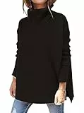 Hormtaer Pullover Damen Winter Rollkragenpullover Warm Oversized Strickpullover Rollkragen Stricken Pulli Grobstrickpullover Casual Lose Langarm Oberteile (A Schwarz, XL)