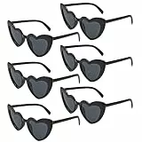 ANLIOTO 6 Stück Herz Sonnenbrille für Damen, Vintage Herzform Brille 90er Jahre Hippie Brille Kostümzubehör für Urlaub, Party, Hochzeit, Karneval, Halloween, Weihnachten (Schwarz)
