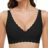 GXOULRRA Komfort Tief V BH Damen ohne Bügel Nahtloser Bügelloser BHS Klassische Soft Bustier Seamless T Shirt Bequem Bralette mit zusätzlicher Schwarz L