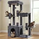 Heybly Kratzbaum 120cm - Großer Katzenbaum für Erwachsene Katzen mit XL-Basis, Katzenwohnung mit Mehrstöckigen Plüschmöbeln, Kratzbrett, Hängematte und Spielball, Rauchgrau HCT026G