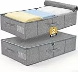 Toyzy 2er Set Unterbett Aufbewahrungsbox 17cm Hoch - Unterbettkommode mit Decke aus Leinenmaterial, 3 Griffen + Doppelreißverschluss, Bettkasten Aufbewahrung für Bettwäsche und saisonale Kleidung