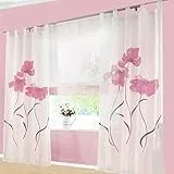 SIMPVALE Schlaufenschal 2er Set Gardinenschal Vorhänge Blumenmuster Gardinen mit Muster für Wohnzimmer Schlafzimmer Küche, Breite 150 cm/Höhe 145cm, Rosa