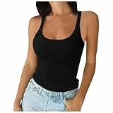 Tank Top Damen Spaghettiträger Ärmellos Geripptes Einfarbige Tanktops U-Ausschnitt Top Sport Baumwoll-Camisole Stretch Underwear Bequeme Hemdchen Basic Tops Stilvolle Shirt für Damen