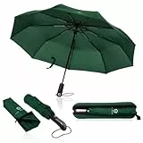 VON HEESEN Regenschirm sturmfest bis 140 km/h - inkl. Schirm-Tasche & Reise-Etui - Taschenschirm mit Auf-Zu-Automatik, klein, leicht & kompakt, Teflon-Beschichtung, windsicher, stabil (Grün)