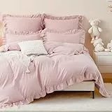 TOCOMOA Rüschen Bettwäsche 135x200 4teilig für Mädchen, Aesthetic Bettwäsche-Sets Mikrofaser, Öko-Tex Zertifiziert, Weich Rosa Bettbezug mit Reißverschluss, Kopfkissenbezug 80x80cm