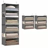 SONGMICS Hängeorganizer, Schrank-Organizer, Hängeregal aufteilbar, Hängeaufbewahrung, faltbar und platzsparend, Metallhaken und Bambus-Einsätze, Taubengrau RCH007G01