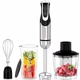 Bonsenkitchen Stabmixer 4-in-1, 1000W Edelstahl mit 12 Stufen Turbo, Schneebesen 700ml Messbecher Lebensmittelhacker, Pürierstab für Babynahrung Suppen Smoothies
