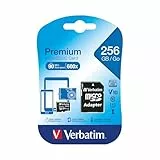 Verbatim Premium Micro SDXC Speicherkarte mit Adapter, 256 GB, Datenspeicher für Foto- und Video-Aufnahmen, Micro SD Karte in schwarz, ideal für Handy, Kamera oder Tablet