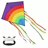 Aomig Kinder Drachen Einleiner Flugdrachen für Kinder und Erwachsene Bunt Delta Lenkdrachen für Anfänger Drachen für Kinder ab 3 Jahren Colorful Kinderdrachen with Long Tails Diamant Drachen (65*75cm)