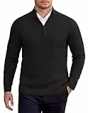 COOFANDY Pullover Herren 1/4 Zip Rollkragenpullover Einfarbig Troyer Strickpullover für Herren Feinstrick Arbeitspullover Winter Stehkragen Pulli Männer Winterpullover Schwarz M
