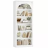 FirFurd Bücherregal 75 cm breites Ragal mit 6 Fächern Gewölbter Bücherschrank Aufbewahrungsregal Vitrinenschrank für Wohnzimmer, Arbeitszimmer, Küche 75x28x186cm Weiß