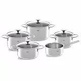 Fissler Copenhagen/Edelstahl-Topfset, 5-teilig, Kochtopf-Set, Töpfe mit Glas-Deckel (3 Kochtöpfe, 1 Bratentopf, 1 Stielkasserolle-deckellos) - Induktion