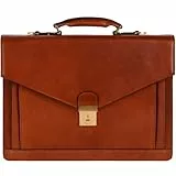 Time Resistance Aktentasche für Herren, 100% Leder – handgefertigt in Italien – Arbeitstasche – Laptoptasche – Businesstasche – stylische Umhängetasche (Cognac Braun)