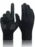 TRENDOUX Handschuhe Herren Winter Warm, Thermo Merino Wolle Elastisch Smartphone Winterhandschuhe, Gefüttert Rutschfest Thermohandschuhe Touchscreen Zum Laufen, Fahrrad, Hiking Schwarz L
