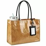 HOMESPON Shopper Damen Groß Wasserdicht, Aesthetic Kraftpapier Handtasche mit Reißverschluss, Robuste PVC Schultertasche für Büro, Uni und Alltag