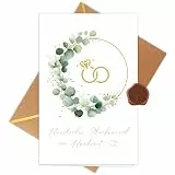WenmthG Premium Hochzeitskarte mit Goldprägung-Umschlag und Wachssiegel - Karte Hochzeit Eukalyptus Muster - Glückwunschkarte Hochzeit - Geschenke für Brautpaar