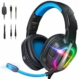 Krysenix PG2 RGB Gaming Headset für PS4, PS5, PC, Xbox,Switch,Ps5 Gaming Headset mit Mikrofon, Over-Ear Kopfhörer,Ps4 Kopfhörer mit 3,5mm Klinke,Schwarz Blau