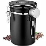 Frasheng Kaffeedose Edelstahl,Kaffeedose Luftdicht mit Edelstahl Löffel,750g/1,8L Kaffeebehälter,Vakuum Kaffee Dose mit Datumsverfolgung für Kaffeebohnen Kaffeepulver Kaffeebehälter,Schwarz