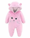 JiAmy Baby-Overall Baby-Strampler Flanell Winter-Strampelanzug mit Füßchen Kapuze Cartoon,Hellrosa 3-6 Monate