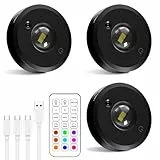 KUWUNG USB Aufladbar LED Spots Akku, RGB USB Farbwechsel Schrankbeleuchtung Kabellos mit Fernbedienung, Rund Indirekte Beleuchtung mit 3 Farbtemperaturen Timer (3 Stück)