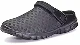 Clogs Herren Pantoletten Mesh Sabot Sommer Hausschuhe Damen Atmungsaktiv Gartenschuhe mit Rutschfest Weiche Sohle Freizeit Sandalen,Schwarz,EU 41