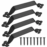 HAOCHEN 4 Stück Türgriffe Schwarz, Schiebetür Griff, Schiebetürgriffe, Scheunentor Griff Schwarz, Gusseiserne Handgriffe, 215mm Retro Scheunentürgriff Balkontür Außen für Garagen Schränke Möbelgriffe