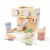 Woet® Holzspielzeug Kaffeemaschine für Kinder – Küchenspielzeug Barista Set mit Milch, Teebeuteln und Zubehör – Rollenspiel Lernspielzeug – Ab 3 Jahren – Geschenk für Mädchen und Jungen